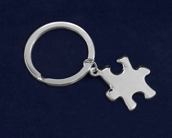 Autism Puzzle Piece Silver Keychain